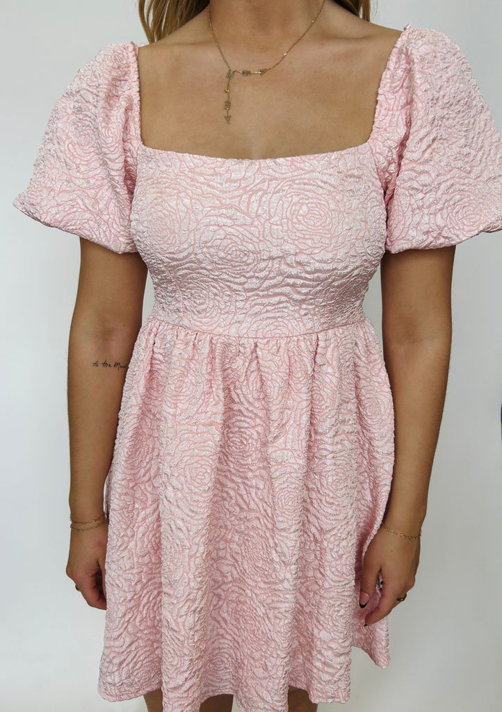 Laurent - Brocade Print Dress Light Pink