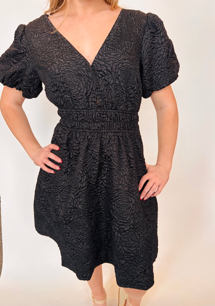Toronto - Puff Sleeve V Neck Mini Dress - Black
