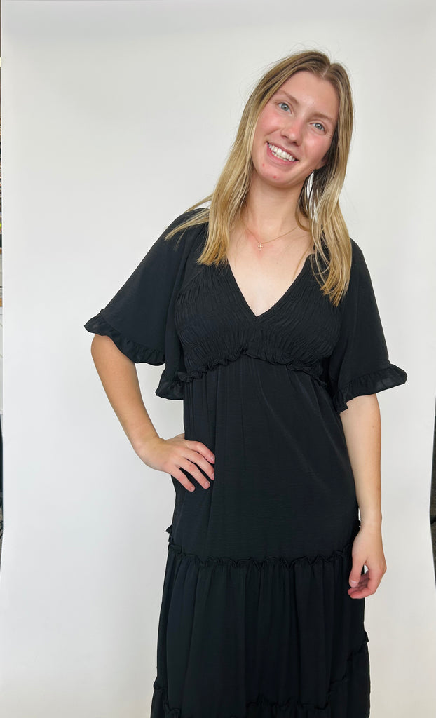 Dallas - Flutter Sleeve Maxi Dress - Black