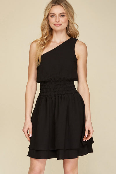 Azalea- Short Sleeve Flutter Dress- Black