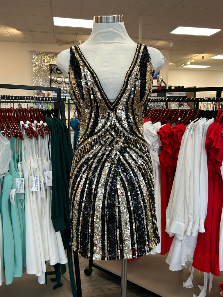 Sherri Hill 56723 IN STOCK BLACK/GOLD SIZE 6