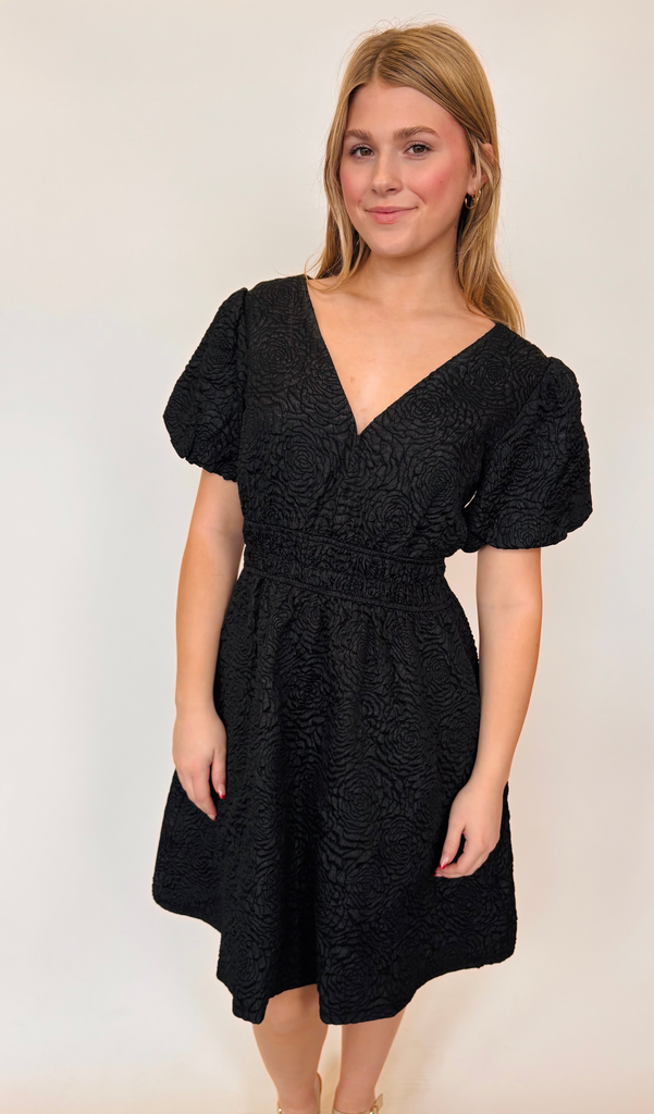 Toronto - Puff Sleeve V Neck Mini Dress - Black