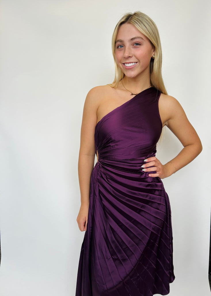 Daphne - One Shoulder Asymmetrical Dress - Black, Eggplant, Sea Green