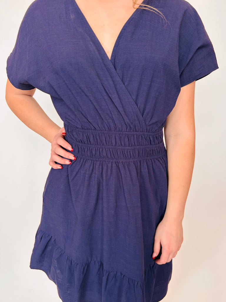 Phoenix - Short Sleeve Tiered Mini Dress - Navy