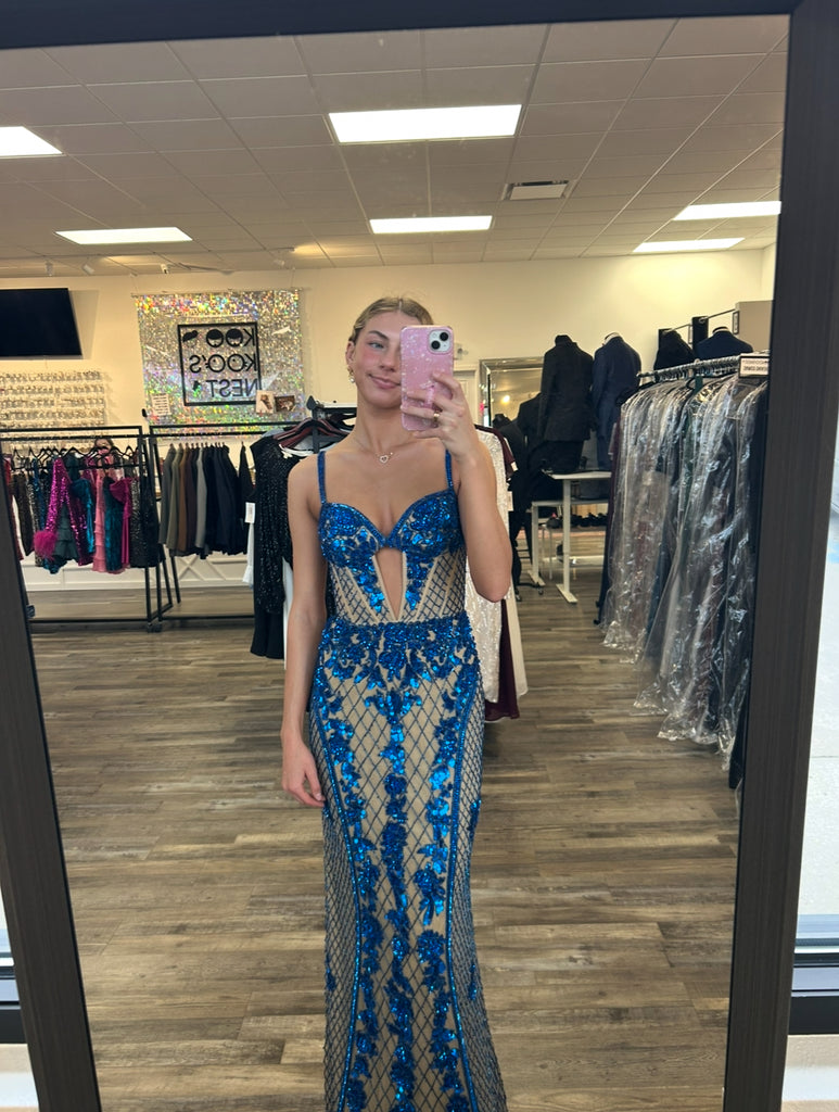 Sherri Hill 56890 IN STOCK Nude/Peacock 000, Gold 2, Nude/Bright Royal 4