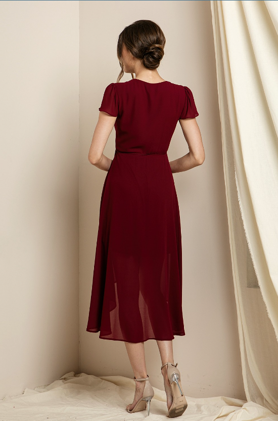 Clover - Short Sleeve Midi Dress - Wine
