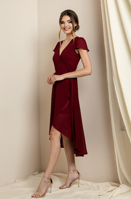 Clover - Short Sleeve Midi Dress - Wine