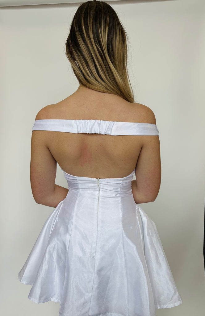 Milan - Short Shiny White Dress - Oyster