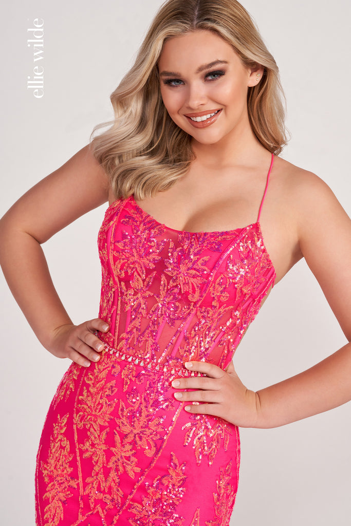 Ellie Wilde Prom Style EW34023 | IN STOCK HOT PINK SIZE 8 & PEACH CHAMPAGNE SIZE 12