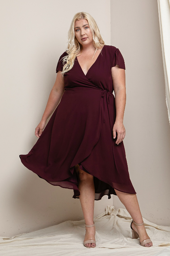 Everleigh - Burgundy Midi Dress - Plus Size