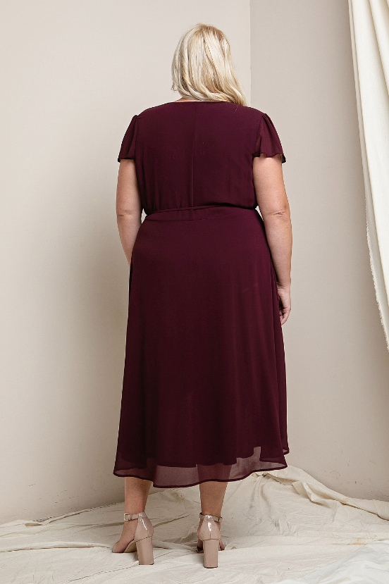 Everleigh - Burgundy Midi Dress - Plus Size