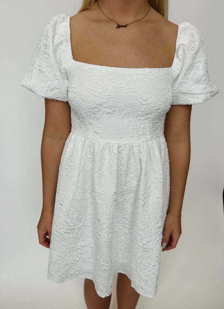 Laurent - Short Puff Sleeve Dress - White