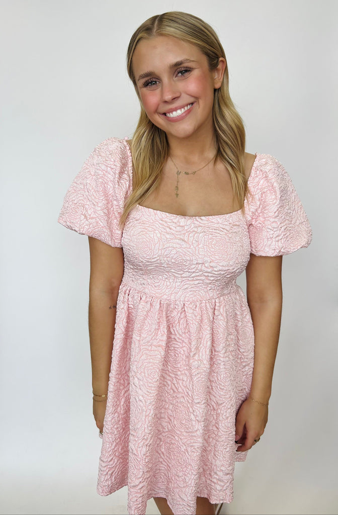 Laurent - Brocade Print Dress Light Pink