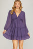 Gardenia- Long Sleeve Chiffon Tiered Dress- Purple