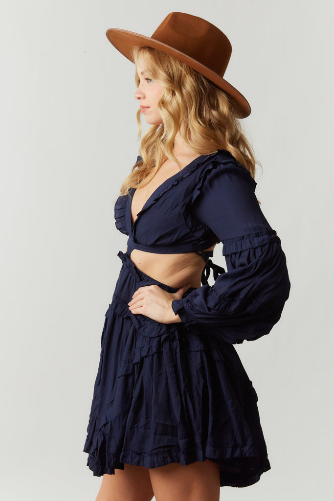 Ginny - Tiered Cut Out Mini Dress - Navy