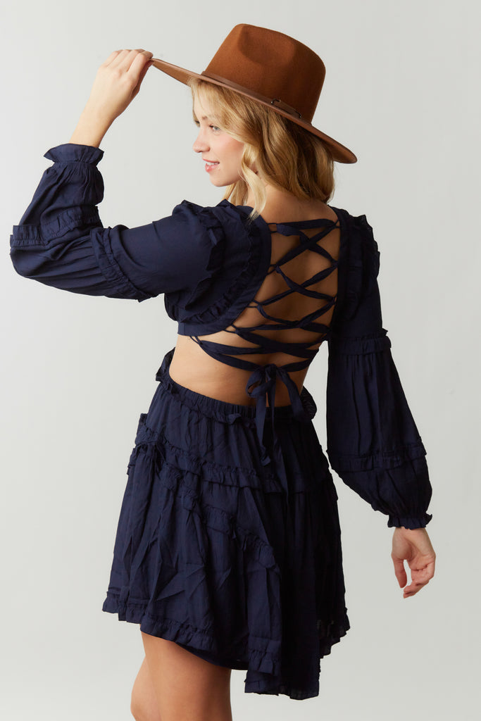 Ginny - Tiered Cut Out Mini Dress - Navy