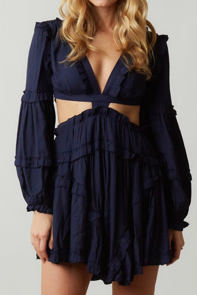 Ginny - Tiered Cut Out Mini Dress - Navy