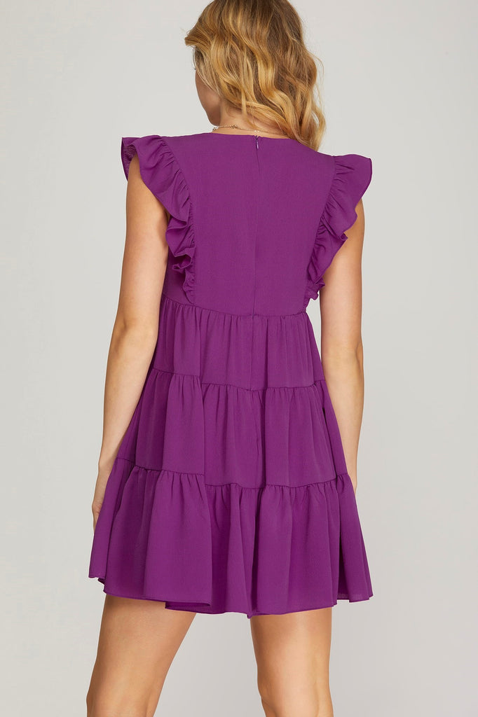 Poppy - Sleeveless Woven Ruffled Dress - Violet Purple
