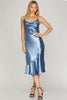 Anemone- Satin Cowl Neck Midi Cami Dress- Dusty Blue