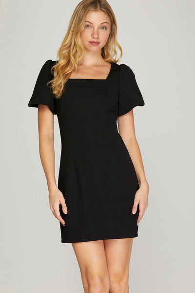 Azalea- Short Sleeve Flutter Dress- Black