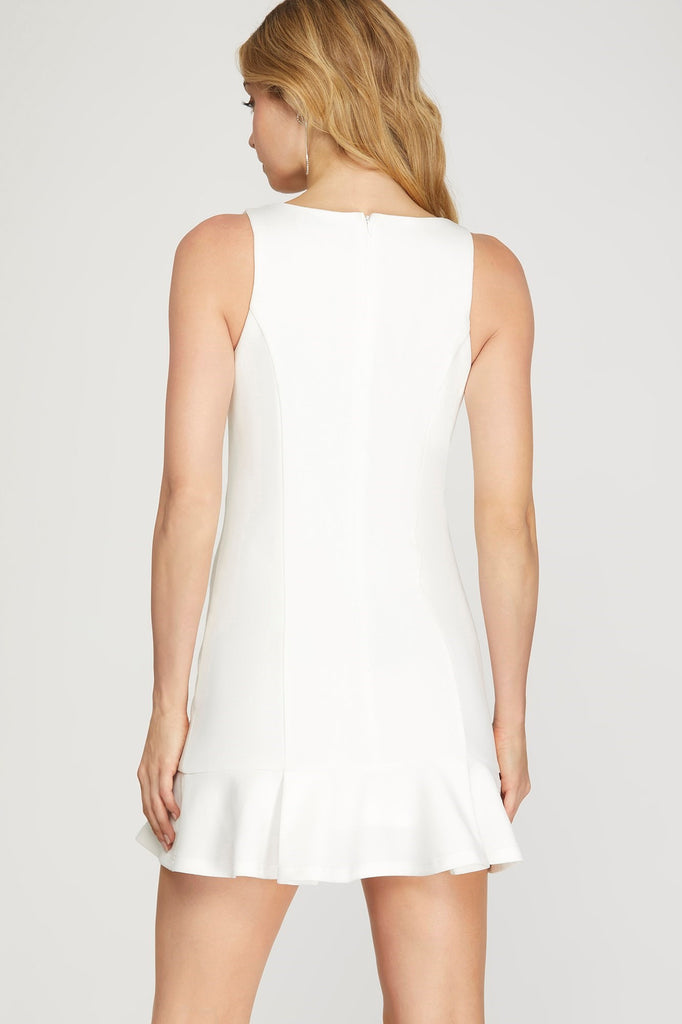 Tulip- Sleeveless Pleated Skirt Dress- Off White