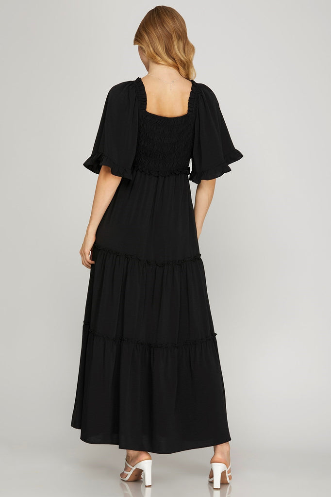 Dallas - Flutter Sleeve Maxi Dress - Black