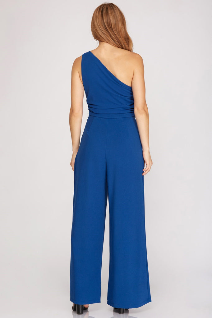 Sabine - One Shoulder Pleated Jumpsuit - Royal Blue