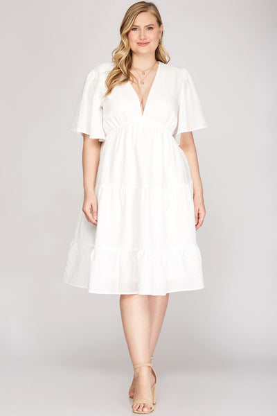 Victoria - Long Sleeve Mini Dress - Plus Size - Ivory