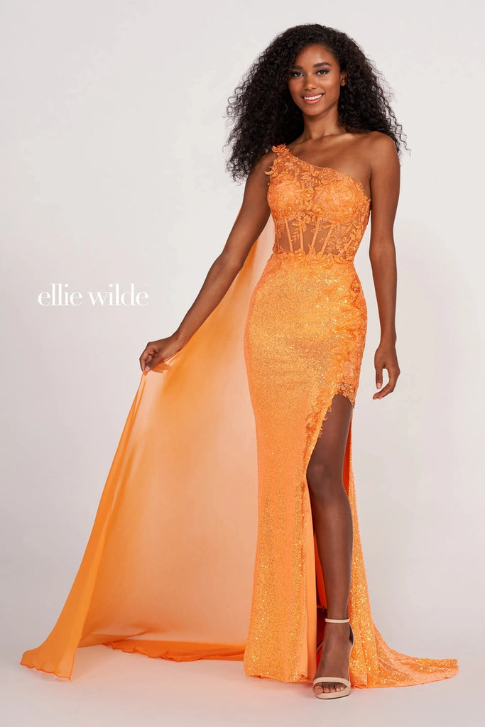 Ellie Wilde Prom Style EW34020 | IN STOCK ORANGE SIZE 8