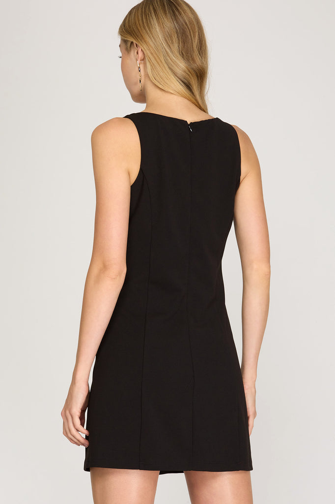 Maribel - Knit Dress with Side Slit Detail - Black - Large