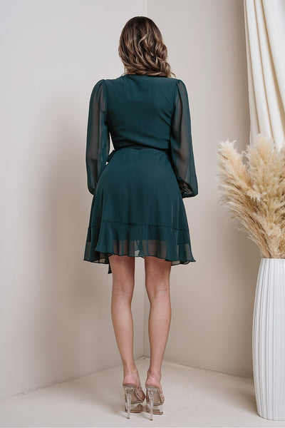 hunter green long sleeve dress Vic - Long Sleeve Mini Dress