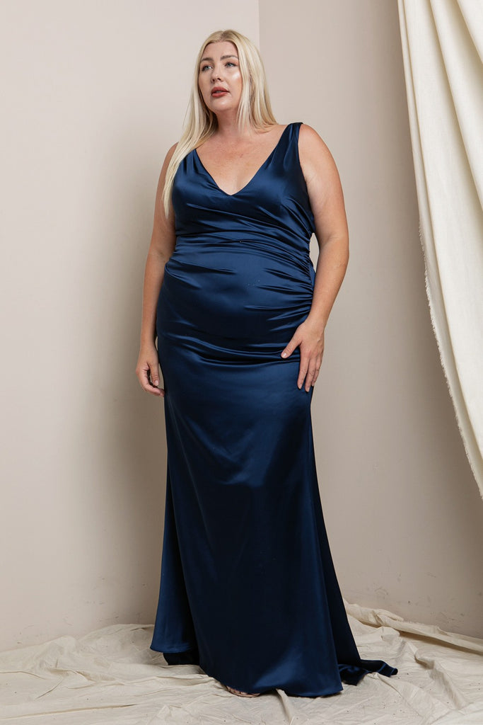 Aurelia - Charmeuse Gown - Plus Size - Navy