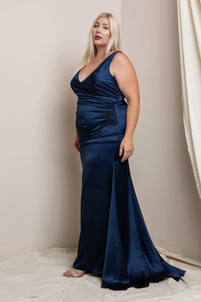 Aurelia - Charmeuse Gown - Plus Size - Navy