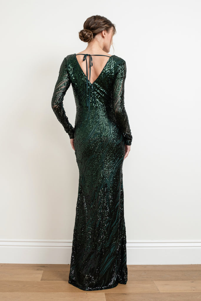 Evelyn - Metallic Maxi Dress - Black Green