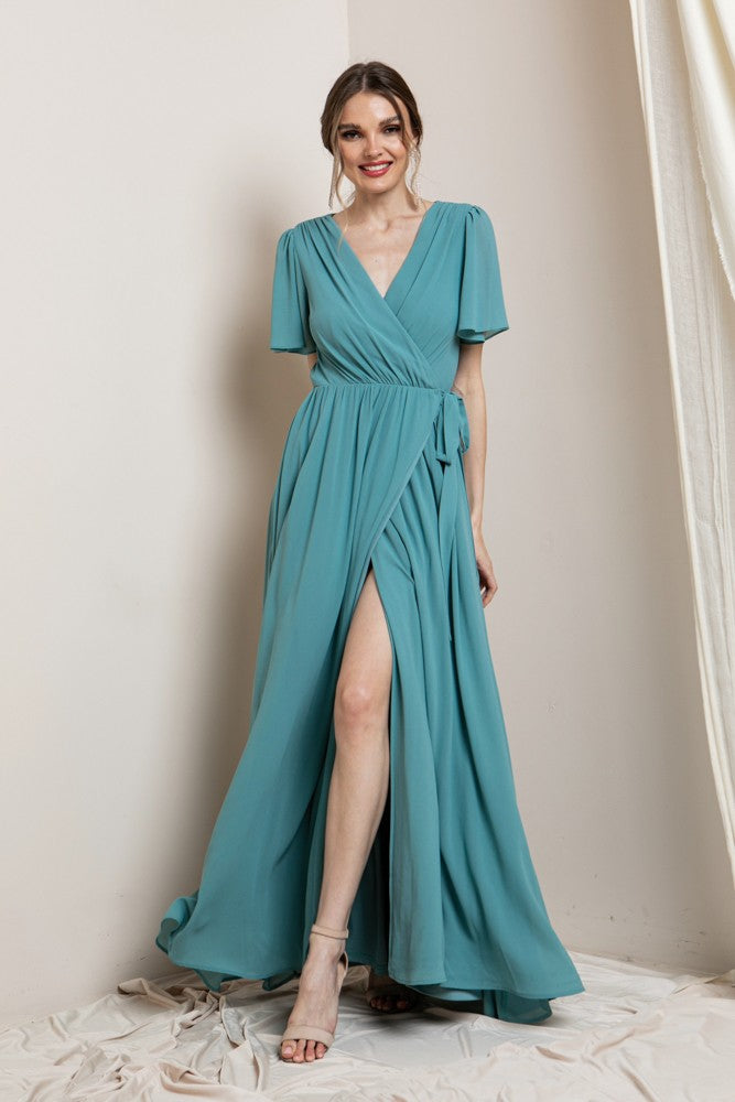 Francesca - Wrap Style Maxi Dress - Sea Glass