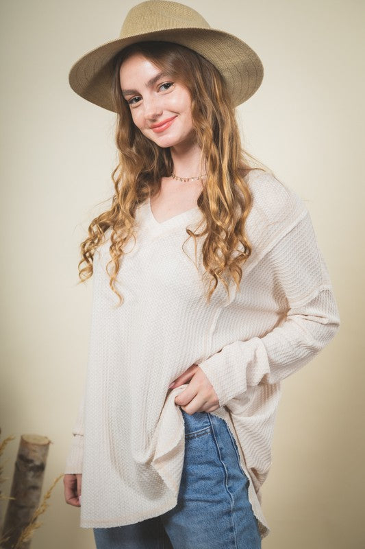 Holland - Oversized Waffle Knit Top - Beige