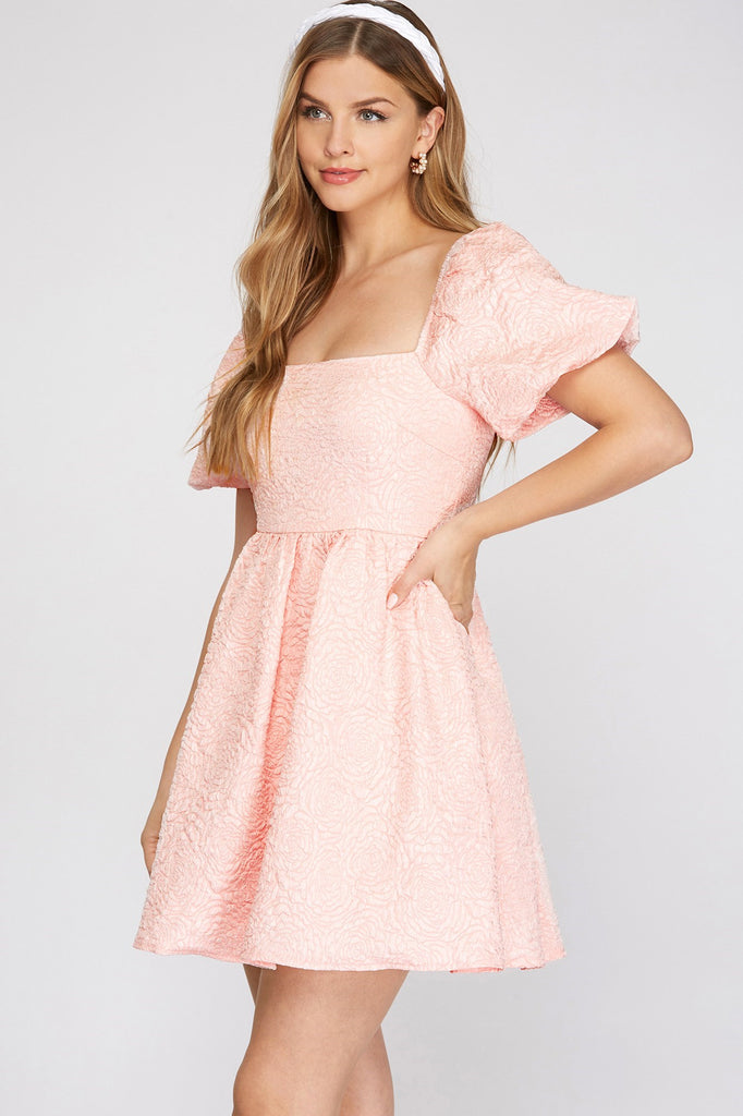 Laurent - Brocade Print Dress Light Pink