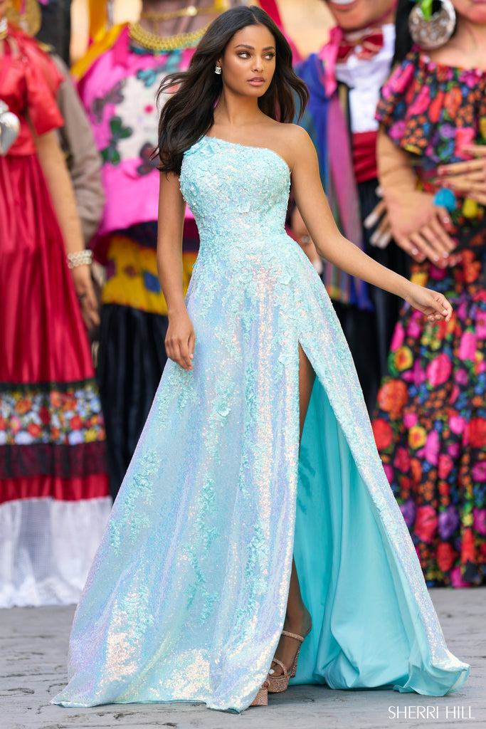 Sherri Hill 55342 IN STOCK AQUA SIZE 4, LILAC SIZE 14 READY TO SHIP