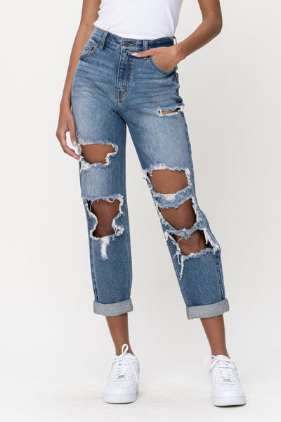 Yeehaw - High Rise Back Slit Bootcut Jeans