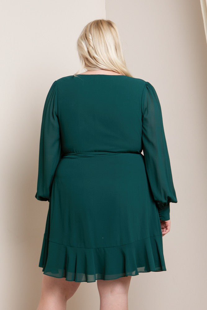 Victoria - Long Sleeve Mini Dress - Plus Size - Hunter Green