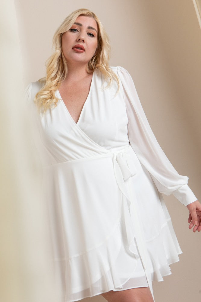 Victoria - Long Sleeve Mini Dress - Plus Size - Ivory
