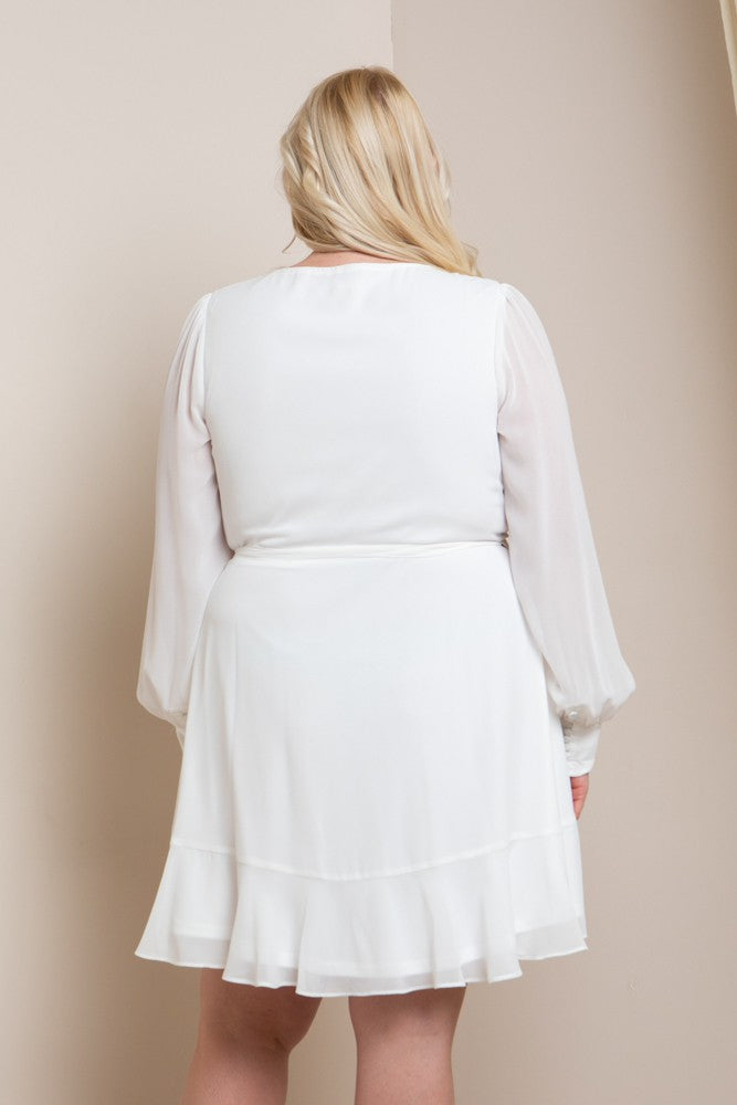 Victoria - Long Sleeve Mini Dress - Plus Size - Ivory