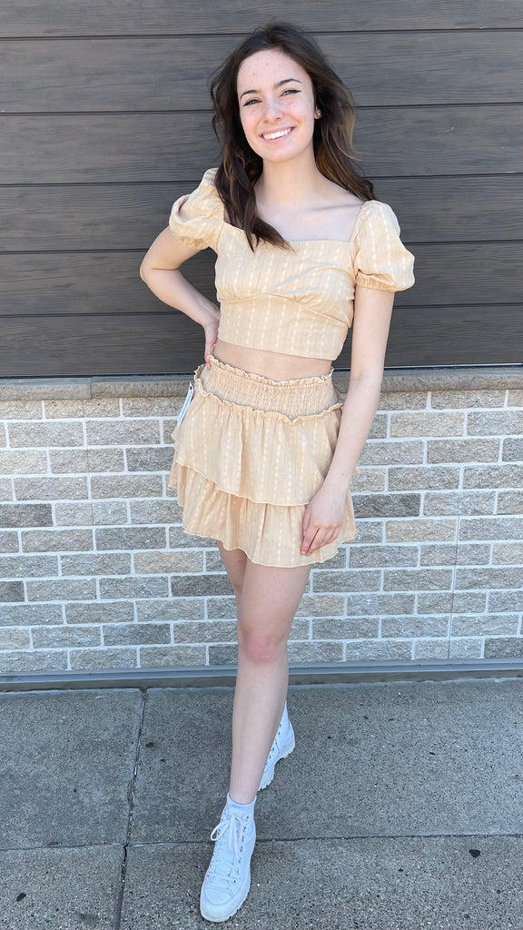 Puff Sleeved Top - Cap Sleeve Crop Top - Sand