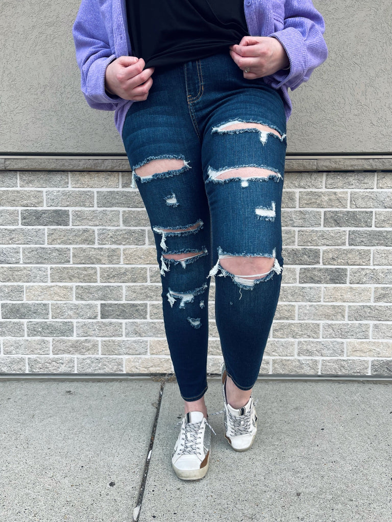 Elton Jeans - Plus Size Distressed Dark Wash Denim
