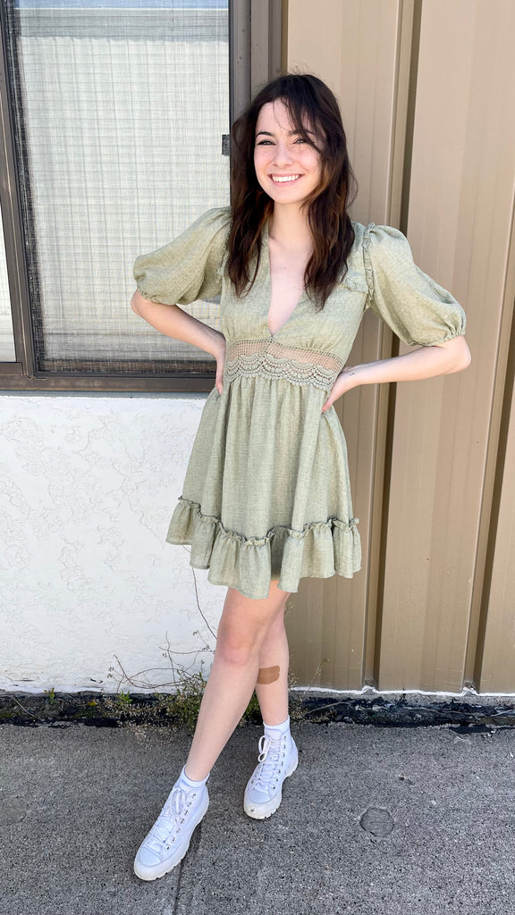 Wilder Dress - Short Sleeve Party Dress - Olive