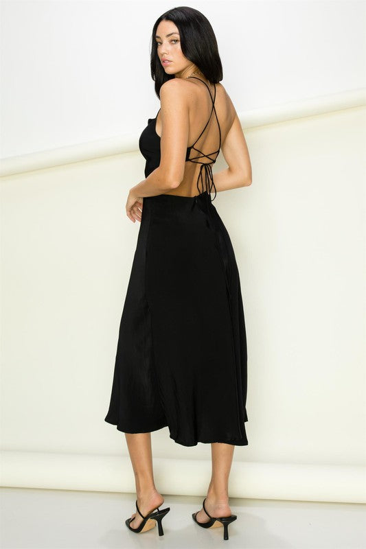 LARGE: Oscars - Satin Midi Dress - Black