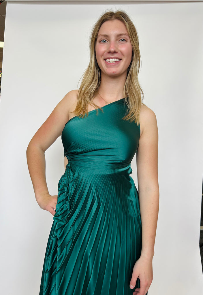 Daphne - One Shoulder Asymmetrical Dress - Black, Eggplant, Sea Green