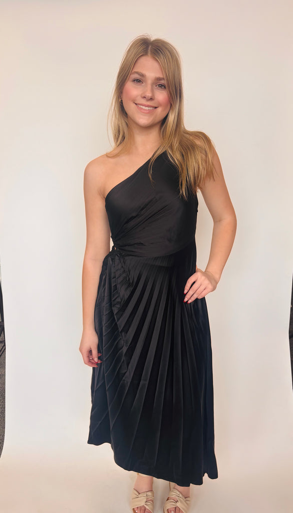 Daphne - One Shoulder Asymmetrical Dress - Black, Eggplant, Sea Green