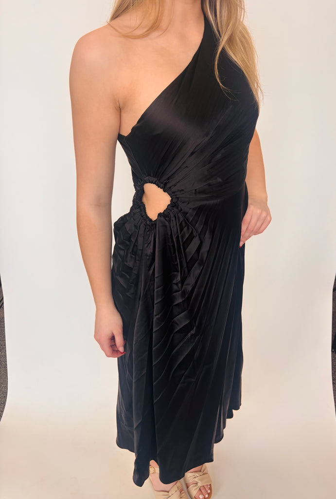 Daphne - One Shoulder Asymmetrical Dress - Black, Eggplant, Sea Green