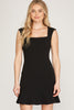 Adeline - Square Neck Knit Dress - Black - Large